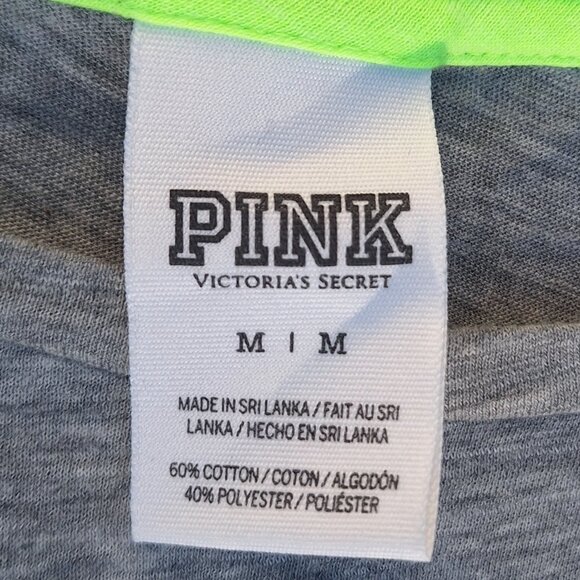 Victorias Secret PINK Heather Gray Sequin Logo Womens Tee M Cotton Blend *READ* - Picture 4 of 10